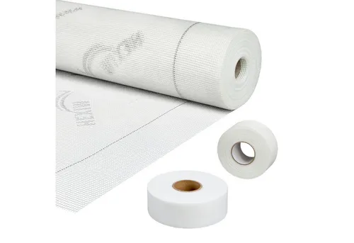 Hexim Glasfasergewebe, (Trockenbau, 50m Armierungsgewebe 160g/m², selbstklebendes Gewebeband 50mm, Fugendeckstreifen 50mm - Renovieruen & Sanieren mit Gewebebändern (50 m² Armierungsgewebe 100cm x 50m - Rolle)
