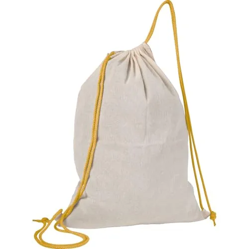 Baumwolle Gymbag / Sportbeutel / Turnbeutel / weiß mit gelben Kordelzügen
