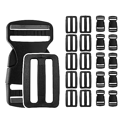 DOJA Barcelona | Kunststoff Schnallen 20mm | Pack 10 Steckschnallen + 10 Leiterschnallen | Innenbreite 20mm | Kunststoff Clip | Rucksack Schnalle | Gurtschnalle | Ersatzschnalle | Taschenverschluss