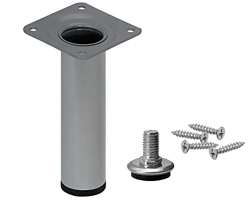 Stahlia Möbelfuß verstellbar 12cm Höhe Silber Ø30mm Sofafuß Stahlrohrfuß Sockelfuß Schrankfuß Füße für Möbel Tischbein Rund belastbar bis 50 kg