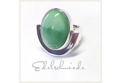 Edelschmiede925 Silberring massiver Silberring 925 mit ovalem Variscit Cabochon Ringgröße 54