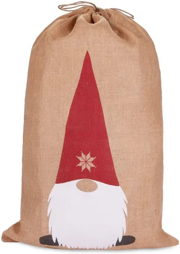 BRUBAKER Aufbewahrungstasche Weihnachtssack Gnom - 80 cm Geschenksack Weihnachten (2-tlg., Weihnachtsmann Zwerg mit Bart und dicker Nase), Nikolaussack Jutebeutel Sack mit Kordel zum Verpacken von Geschenken