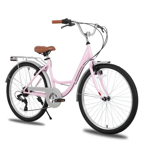 Hiland 26 Zoll Damen- und Herren Cityrad mit Gepäckträger und Korb - Robustes Cityfahrrad mit 7-Gang-Getriebe für komfortables Pendeln. Der große Frontkorb und der stabile Gepäckträger bieten viel Platz für Einkäufe und persönliche Gegenstände.
