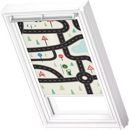 VELUX Verdunkelungsrollo Kids Straßen manuell DKL F06 4655SWL - Rollos für optimale Verdunkelung in Schlaf- und Kinderzimmern, mit stufenloser Positionierung und Thermobeschichtung für besseren Hitzeschutz. Ideal für erholsamen Schlaf.