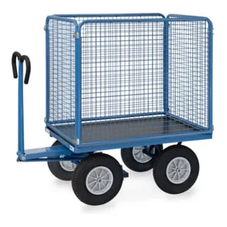 Fetra Handpritschenwagen mit Drahtgitterwänden und PU-Bereifung, 750kg Tragkraft