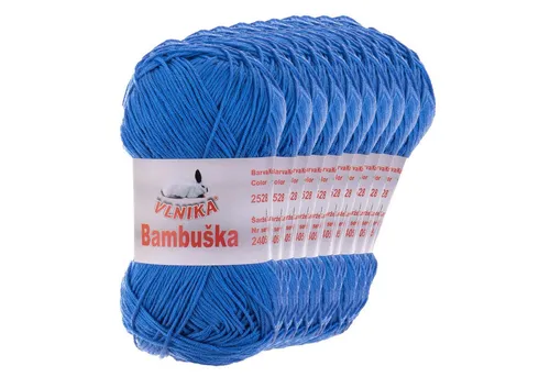 VLNIKA 10 x 50g Häkelgarn Bambuska Sommergarn Strickgarn Baumwolle Viskose Häkelwolle, 205 m (Sparpaket, 10 x 50g Knäuel), 2528 blau
