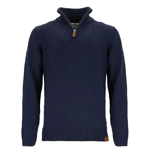 tomBrook Herren Strick-Troyer Unifarben - Troyer-Pullover Strickpullover mit Stehkragen und Reißverschluss in Navy Größe 3XL