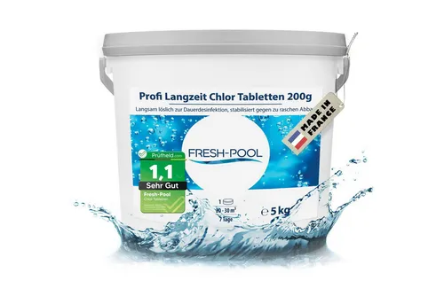Fresh-Pool Langzeit Chlor Tabletten 200g – Profi Poolpflege - Effektive Langzeit-Chlor-Tabletten für kristallklares Wasser und optimale Desinfektion. Ideal für alle Pooltypen und einfache Dosierung – für ein makelloses Badeerlebnis!