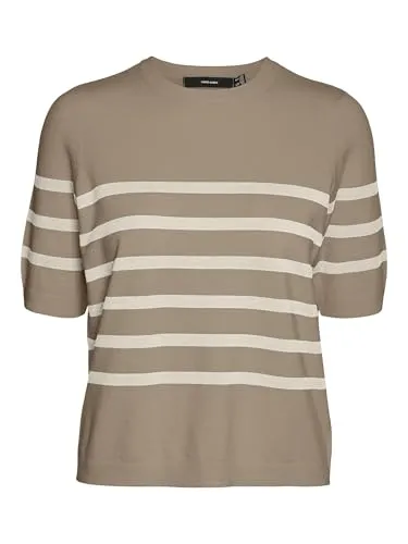 Vero Moda Kurzarmpullover VMSABA PLAIN – Bequemer Feinstrickpullover für Damen