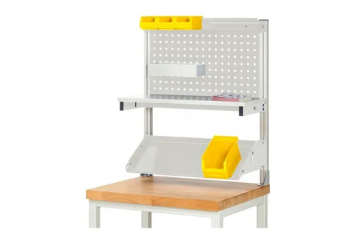 STIER Werkbankaufbau 750x900mm - Rückbrett für STIER Werkbänke, mit stufenlos wählbarer Lochplatte und neigbarer Metallablage für optimale Werkzeugorganisation und maximale Belastbarkeit.