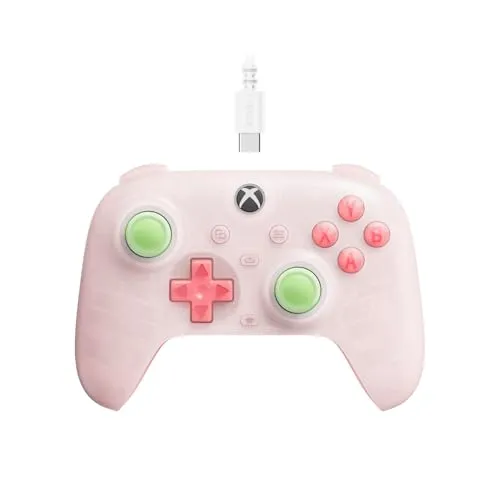 8BitDo Ultimate Mini Wired Xbox Pad Clear Pink - PC-Gamecontroller mit RGB Joystick-Beleuchtung, Hall Effect Triggers und Impuls-Vibration für ein optimales Gaming-Erlebnis.