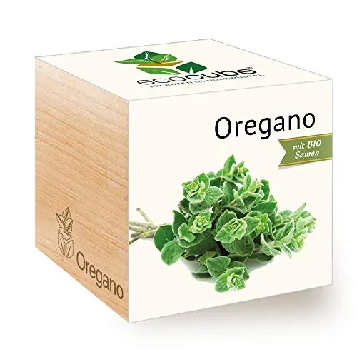 Feel Green Ecocube Oregano, Bio Samen, Nachhaltige Geschenkidee (100% Eco Friendly), Grow Your Own/Anzuchtset, Pflanzen Im Holzwürfel, Made in Austria