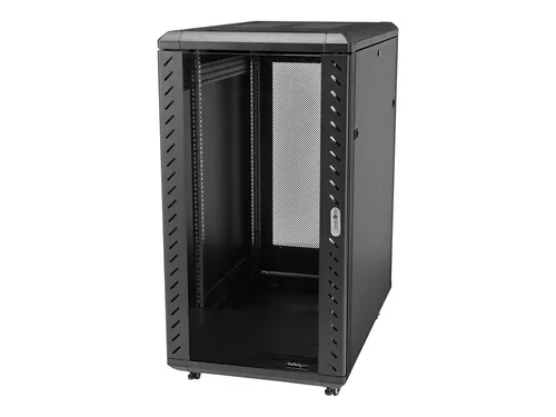 StarTech.com 32HE 19 Zoll Serverschrank mit Glastür - Zubehör - Verschließbarer Netzwerkschrank mit Rollen, verstellbarer Tiefe und 800kg Traglast, ideal für sichere und flexible Serverinstallationen.