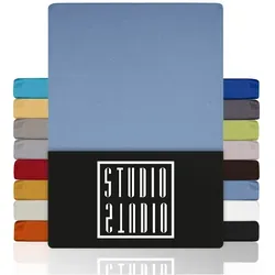 STUDIO Spannbettlaken Basic, viele Größen, 100% gekämmte Baumwolle, OEKO-TEX 100, Jersey, Baumwolle, Gummizug: rundum, (1 Stück), 100x200 cm Bettlaken Spannbetttuch bis 25 cm Höhe - Mittelblau blau 100 cm x 200 cm