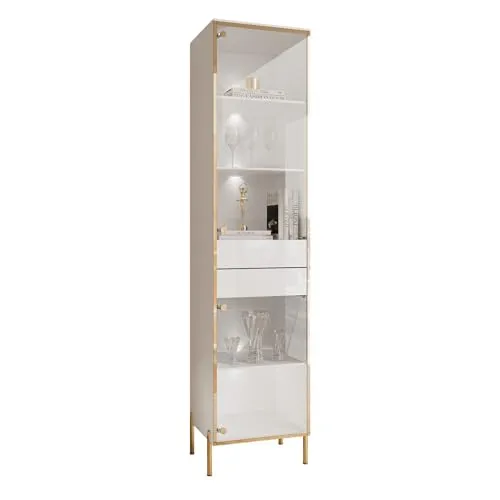 Lookway Glasvitrine AURORA mit LED-Beleuchtung 45 cm - Vitrine der Serie AURORA mit 2 Glastüren und 5 Einlegeböden, ausgestattet mit energieeffizienter LED-Beleuchtung für stilvolle Präsentation und modernes Design.