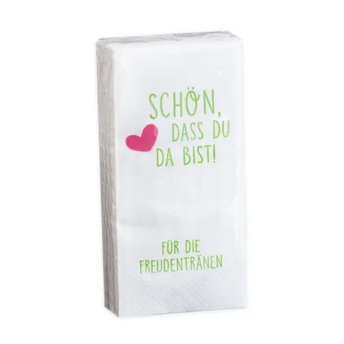 Stk. Taschentücher 'Schön, dass du da bist' Freudentränen Hochzeit grün 10 x 10