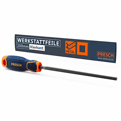 Presch Werkstattfeile Vierkant 200mm - Hochwertige Vierkantfeile mit Kreuzieb H2 zum feilen rechtwinkliger Werkstücke aus Metall, Holz oder Kunststoff - Hochwertige Metallfeile