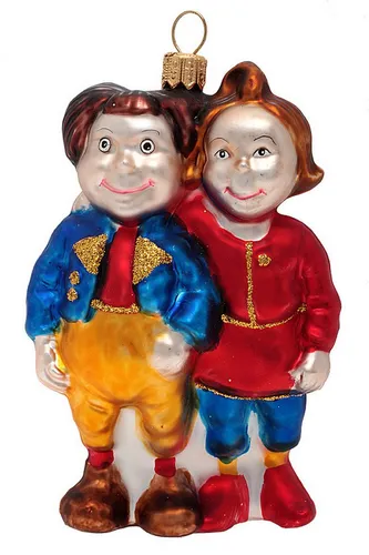 Hamburger Weihnachtskontor Christbaumschmuck Max und Moritz blau - rot, Dekohänger - mundgeblasen - handdekoriert