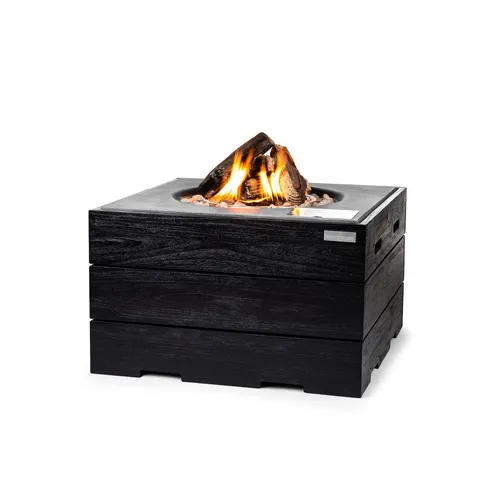 Happy Cocooning Mania Black Teak Grau Feuertisch quadratisch 19,5 kW - Gartenkamine: Genießen Sie gemütliche Abende im Freien mit diesem eleganten Feuertisch aus hochwertigem Teakholz und wetterfestem Verbundstoff. Regulierbare Flammengröße und 19,5 kW Leistung für wohlige Wärme.