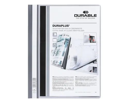 DURABLE Hefter Duraplus - Überbreit für DIN A4+, mit Klarsicht- und Innentasche, robust aus grauer PVC-Hartfolie