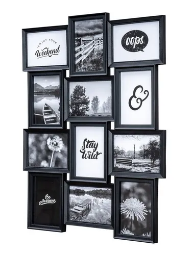 Levandeo® Bilderrahmen Collage 54x72cm - Bilderrahmen Collage für 12 Fotos im Format 13x18cm, edles Schwarz, vielseitig im Quer- und Hochformat aufhängbar, ideal für individuelle Erinnerungen.