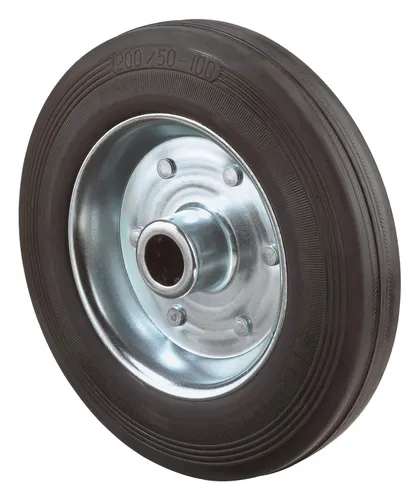 BS Rollen Gummirad 200 mm mit Stahlblech - B55.200 - Hochwertiges 200 mm Vollgummirad mit stabiler Stahlblech-Bauweise. Ideal für vielseitige Anwendungen im Werkzeugzubehör, belastbar bis 205 kg.