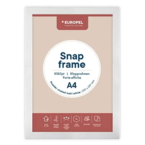 EUROPEL leichte Klapprahmen DIN A3 mattschwarz pulverbeschichtet, Easy-Click System, Profil 25x11 mm, eloxierte Aluminium und blendfreie Schutzfolie, Außenmaß 328x451 mm, grau Polystyrol Rückseite