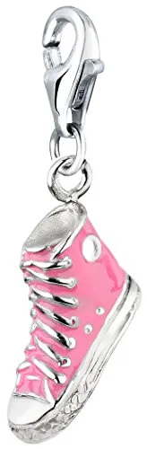 Nenalina Turnschuh Charm Anhänger aus 925 Sterling Silber - Clasp Charms für Damen, hochwertiger rosa Turnschuh-Anhänger mit Karabiner für individuelle Kombinationen auf Bettelarmbändern und Ketten.