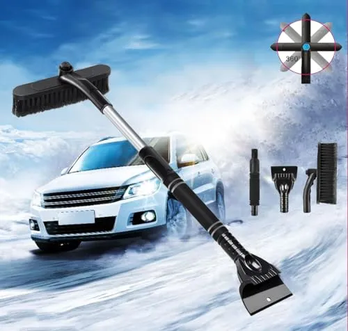 3in1 Auto Reinigungsbürste,Eiskratzer & Schneebürste,Ausziehbare Schneeräumbürste,Abnehmbarer Eisschaber,mit Schaumstoffgriff und mit 360° Grad Bürstenkopf für PKW,LKW und SUV(ABS,PVC Bürste)Schwarz