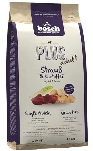 bosch HPC PLUS Adult Strauß & Kartoffel | Hundetrockenfutter für ausgewachsene Hunde aller Rassen | Single Protein | grain-free | 1 x 1 kg