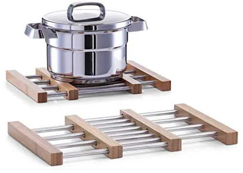Zeller 25299 Topfuntersetzer, ausziehbar, Bamboo/Edelstahl, beige, small