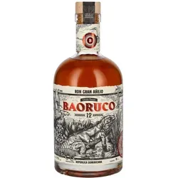 Ron Baoruco Gran Añejo 12 Años Reserva Especial - Exquisiter dominikanischer Rum mit 12 Jahren Reifung, vollmundigen Aromen von getrockneten Früchten und Karamell, ideal für puren Genuss oder Cocktails.