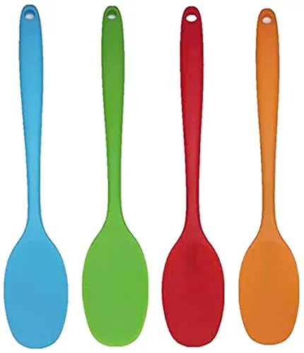 Stück Silikon Löffel, BetterJonny 28.3 cm Länge Teigschaber Spatel Kochlöffel Küchenlöffel Set mit langem Griff Hitzebeständig bis 230℃ für Kochen und Backen Blau Rot Grün Orange 4