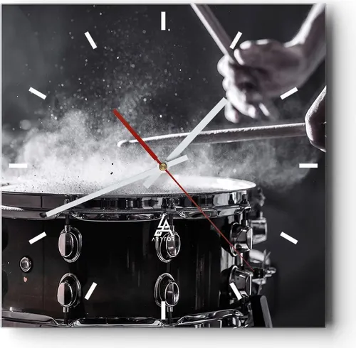 Wanduhr - Quadrat - Glasuhr - Trommel Staub Trommel - 40x40cm - Schleichendes Uhrwerk - Lautlos - zum Aufhängen bereit - Dekoration Modern - Wanddekoration aus Glas - C3AC40x40-4313