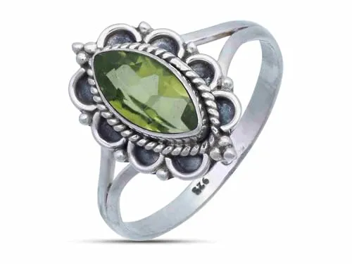 mantraroma Silber Ring Damen 925 Peridot Edelstein grün ausgefallen verspielt