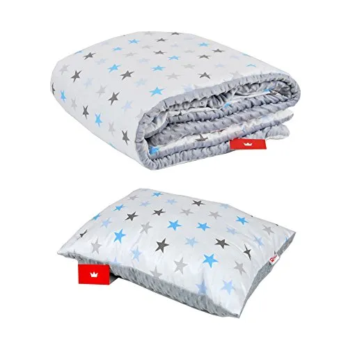 Babylux Kuscheldecke 100 x 150 cm Decke Babydecke Kinderdecke Bettdecke Groß Kissen Minky XXL (4. Grau + Sterne mit Kissen)