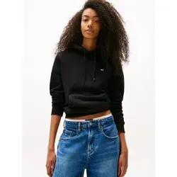 Tommy Jeans Hoodie TJW REG S FLAG HOODIE schwarz XS (34) - Sweatshirt mit Logo-Flag, aus pflegeleichter Sweatware, ideal für lässige Outfits. Perfekt für stilbewusste Frauen, die Komfort und Design schätzen.