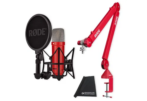 RØDE Mikrofon Rode Mikrofon NT1 Signature Rot mit PSA1+ Gelenkarm Rot und Tuch, Vorteils-Set mit Gelenkarm und Tuch