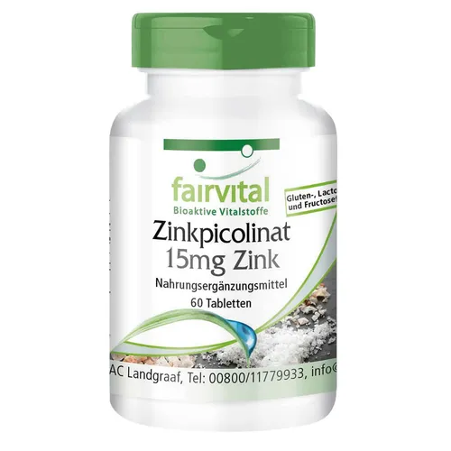 Zinkpicolinat mit 15 mg Zink - 60 Tabletten gut bioverfügbar VEGAN | fairvital