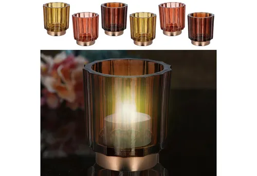 CEPEWA Teelichthalter Windlicht 3er Set 9,2x10cm 3 Farben Glas Sockel