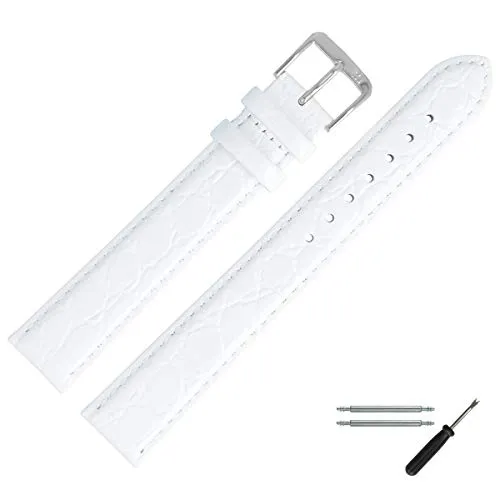 MARBURGER Uhrenarmband 22mm Leder Weiss Silber XL Kroko Prägung - Montage Set 6812220000120