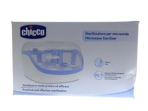 Chicco Sterilisator Blau - Weiß: Mikrowellen Sterilisator mit Zange - Sterilisatoren: Effizienter Mikrowellen Sterilisator mit praktischer Zange für eine sichere Handhabung.