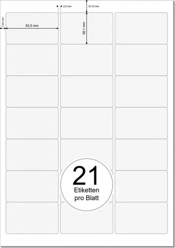 PRINTATION Papier-Etiketten (B63,5xH38,1mm) 25xA4 à 21 Eti. 1558512-NP