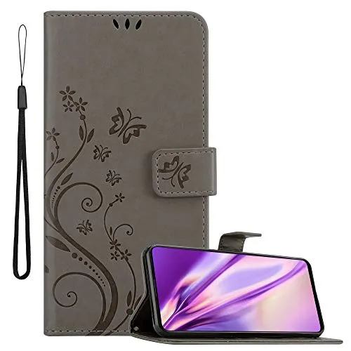 Cadorabo Hülle kompatibel mit Samsung Galaxy A71 4G Blumen Design aus Kunst Leder Flip Klappbare Stoßfeste Magnetische [Standfunktion] [Kartenfächern] Cover Hülle für Galaxy A71 4G Tasche in Grau