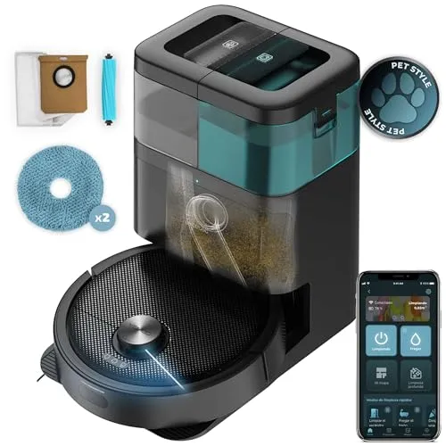 Cecotec Roboterstaubsauger Conga 15090 SpinArm Home&Wash - Staubsauger Roboter mit intelligenter Lasernavigation und 8000 Pa Saugleistung, ideal für gründliche Reinigung, auch auf Teppichen. Die Home&Wash-Station sorgt für autonome Wartung und frische Mopps.