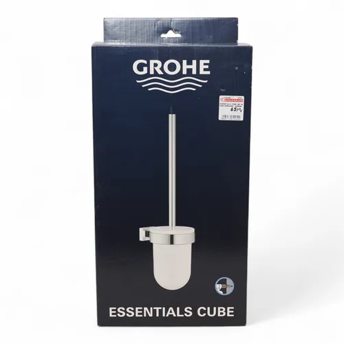 GROHE WC-Bürste Essentials Cube 40513001 - Klobürste mit elegantem Glas-Bürstenhalter und langlebigen Kunststoffborsten, ideal für eine hygienische und stilvolle Toilette. Einfache Wandmontage für mehr Bodenfreiheit.