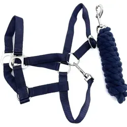 ARBO-INOX® Reithalfter Beginner Halfter Set Pferd mit Halfter verstellbar und Führstrick blau FULL Warmblut