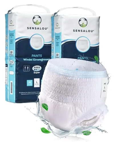 Sensalou Windelhosen Größe M - 60 Stück für Erwachsene - Inkontinenz Pants für Frauen & Männer mit hoher Saugleistung und sicherem Auslaufschutz, ideal für aktive Nutzer und Pflegebedarf.