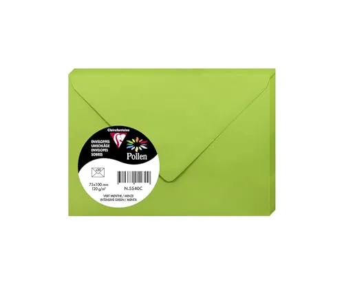 Clairefontaine 5540C - Packung mit 20 Umschläge Pollen, Mini Format 7,5x10 cm, 120g, ideal für Ihre Einladungen und Korrespondenz, Minze, 1 Pack
