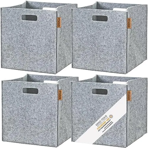 MIQIO® Design Aufbewahrungsbox aus Filz Stoff | 4er Set | Faltbox 30x30x30 cm für Kallax Regal - Aufbewahrungsboxen aus 100% recyceltem Filz, OEKO-TEX zertifiziert, perfekt für Ordnung in Kallax Regalen und pflegeleicht.